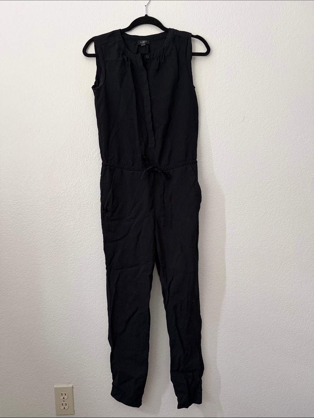 LOFT Black Sleeveless Drawstring Jumpsuit